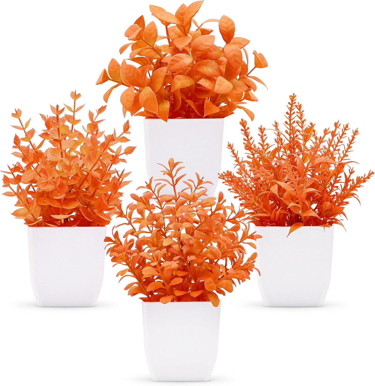 4 Pack Small Artificial Flowers in White Pots, Spring Home Decor | UV-resistant artificial plants, colorful mixed flower styles, for desk shelf bathroom bedroom classroom and spring home decor