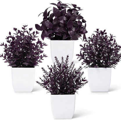 4 Pack Small Artificial Flowers in White Pots, Spring Home Decor | UV-resistant artificial plants, colorful mixed flower styles, for desk shelf bathroom bedroom classroom and spring home decor