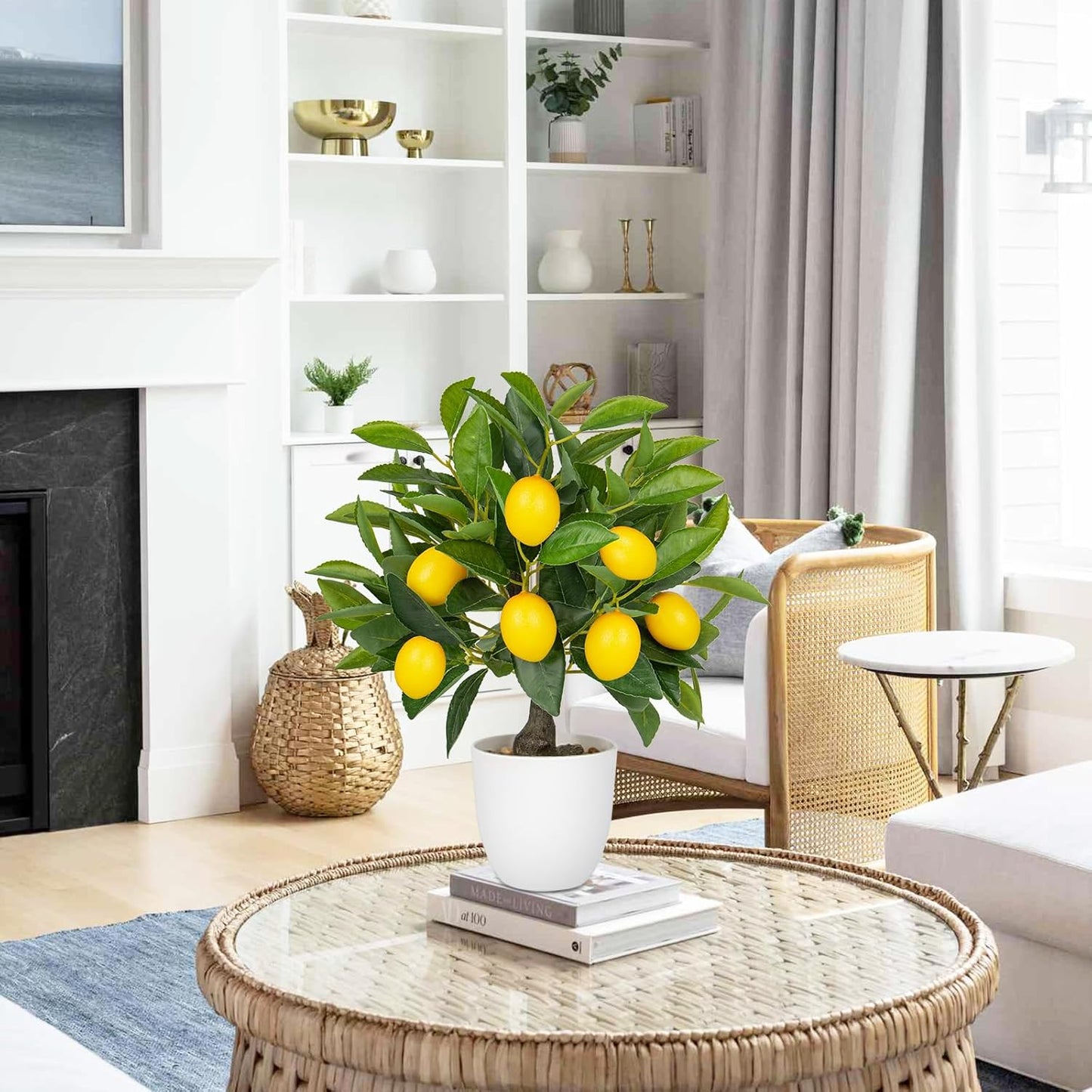 Artificial Potted Plants 16.1 inches Fake Orange Tree Artificial Citrus Fruit Plant with White Pot Faux Plants Indoor for Home,Office, Living Room Table, Desk