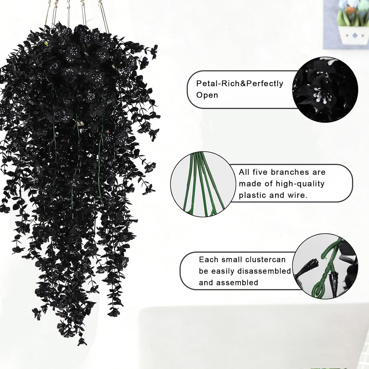 4Pc Artificial Flowers for Outdoor Fake Hanging Plants 29Inch White | UV Resistant Silk Daisy Flower Realistic Faux Trailing Vine for Wall Yard Porch Balcony Indoor Outdoor Planters