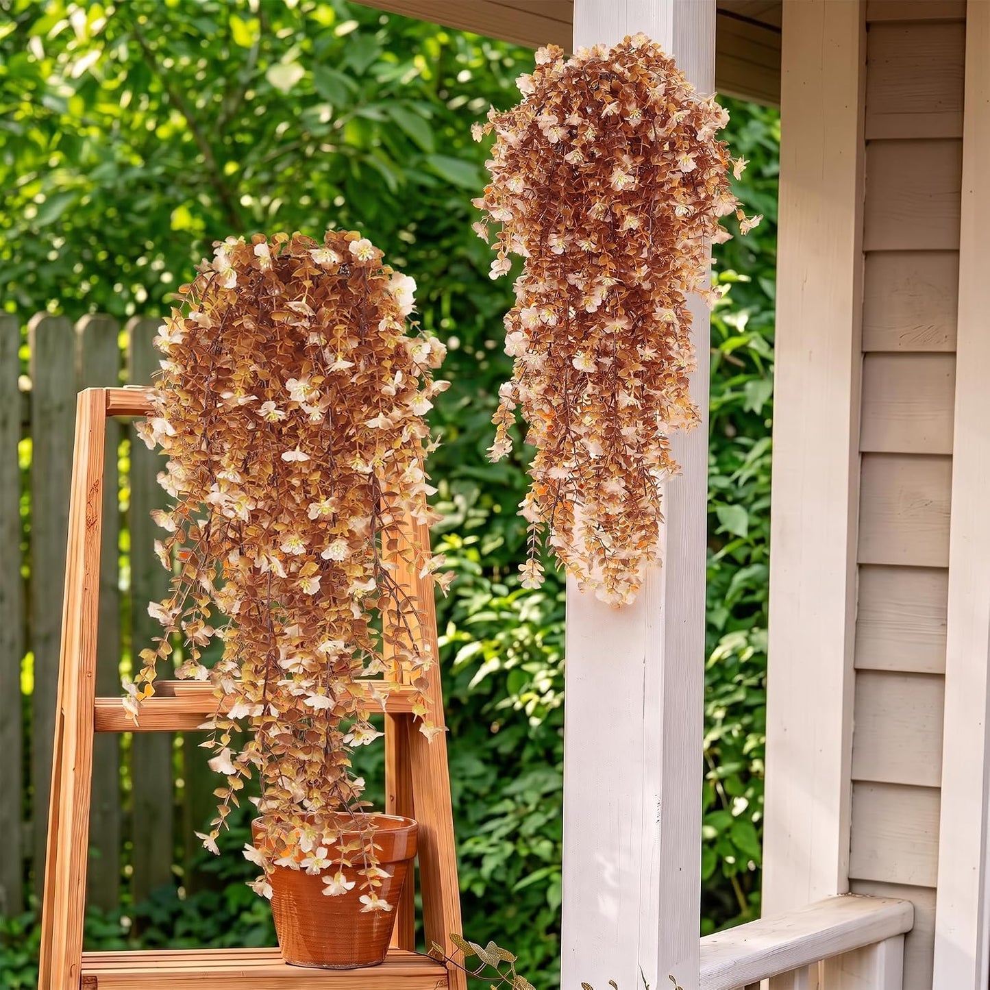4Pc Artificial Flowers for Outdoor Fake Hanging Plants 29Inch White | UV Resistant Silk Daisy Flower Realistic Faux Trailing Vine for Wall Yard Porch Balcony Indoor Outdoor Planters
