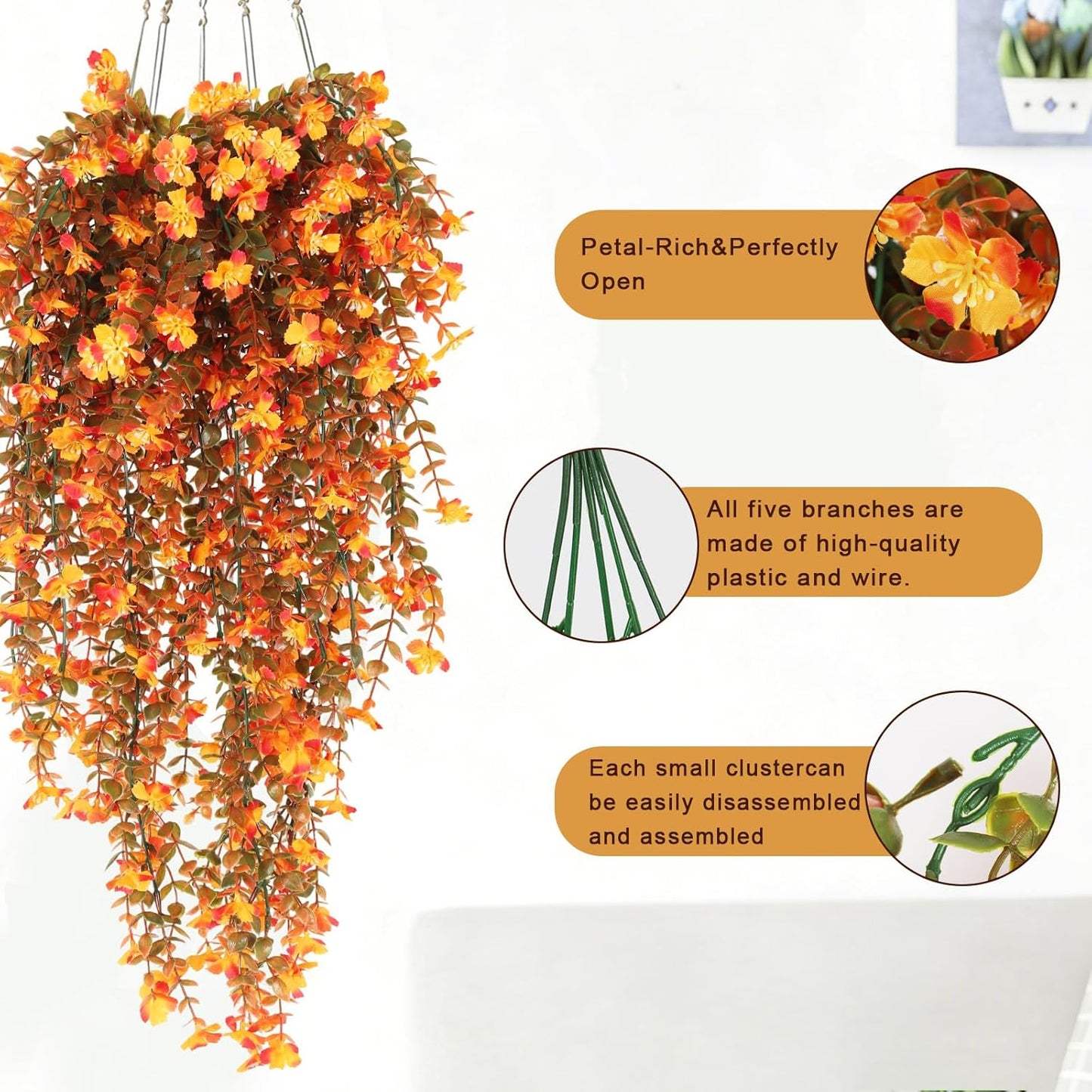 4Pc Artificial Flowers for Outdoor Fake Hanging Plants 29Inch White | UV Resistant Silk Daisy Flower Realistic Faux Trailing Vine for Wall Yard Porch Balcony Indoor Outdoor Planters