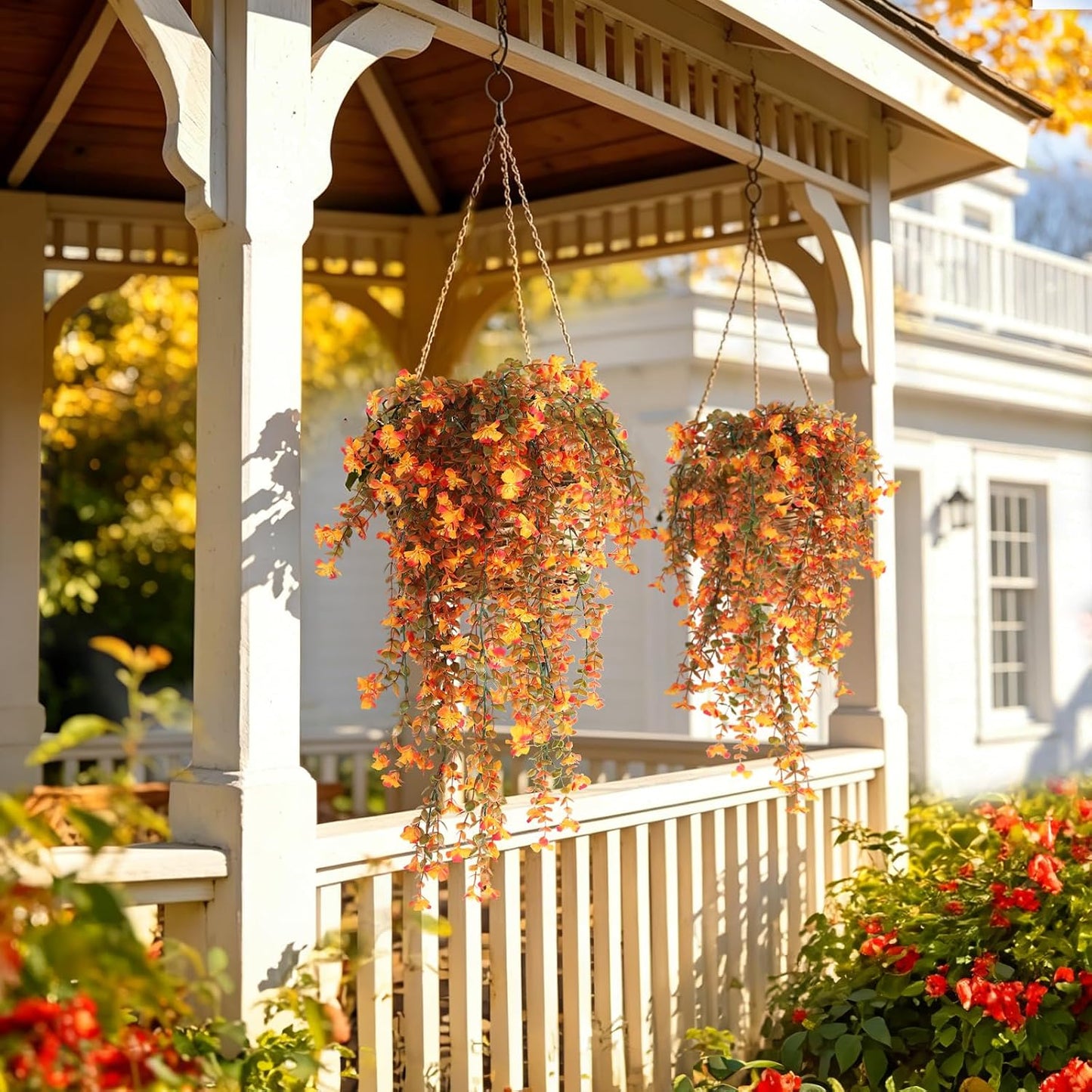 4Pc Artificial Flowers for Outdoor Fake Hanging Plants 29Inch White | UV Resistant Silk Daisy Flower Realistic Faux Trailing Vine for Wall Yard Porch Balcony Indoor Outdoor Planters
