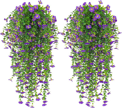 4Pc Artificial Flowers for Outdoor Fake Hanging Plants 29Inch White | UV Resistant Silk Daisy Flower Realistic Faux Trailing Vine for Wall Yard Porch Balcony Indoor Outdoor Planters