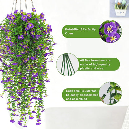 4Pc Artificial Flowers for Outdoor Fake Hanging Plants 29Inch White | UV Resistant Silk Daisy Flower Realistic Faux Trailing Vine for Wall Yard Porch Balcony Indoor Outdoor Planters