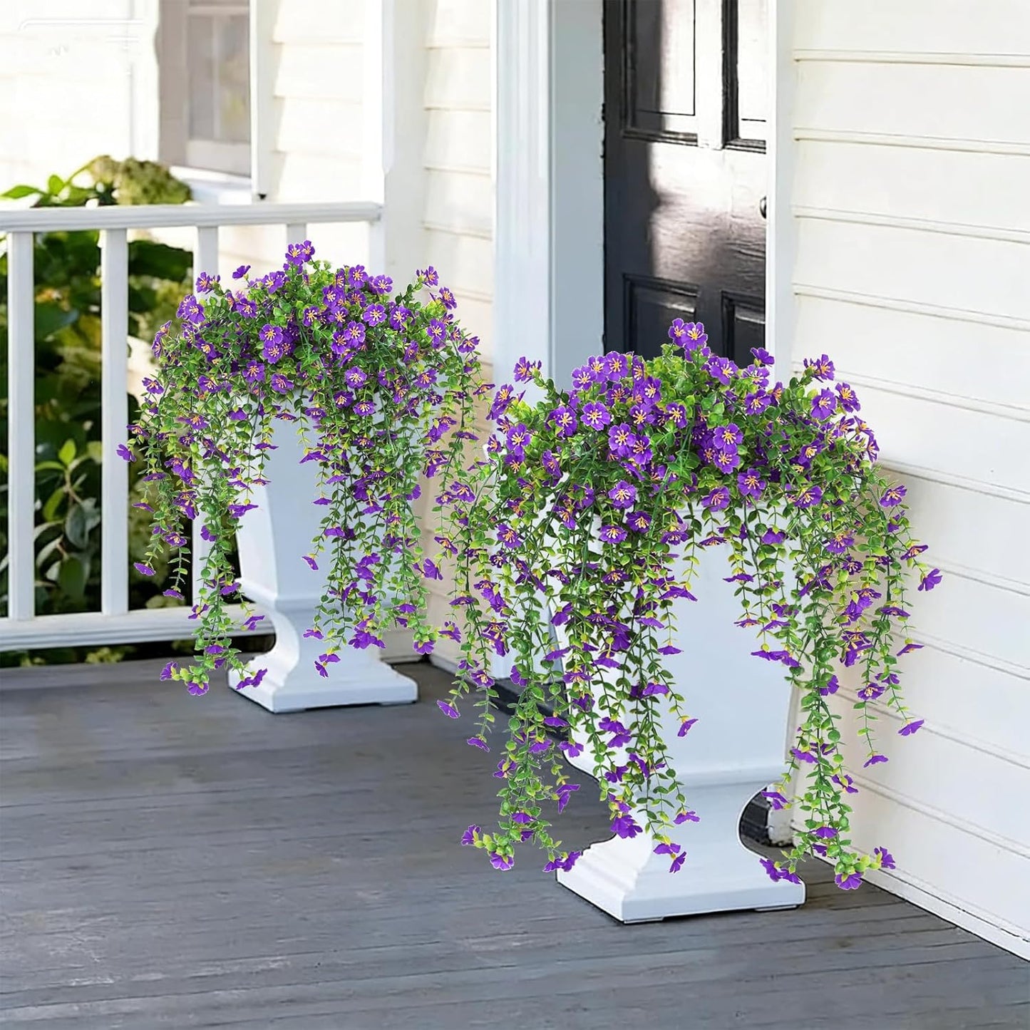 4Pc Artificial Flowers for Outdoor Fake Hanging Plants 29Inch White | UV Resistant Silk Daisy Flower Realistic Faux Trailing Vine for Wall Yard Porch Balcony Indoor Outdoor Planters