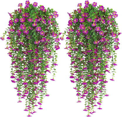 4Pc Artificial Flowers for Outdoor Fake Hanging Plants 29Inch White | UV Resistant Silk Daisy Flower Realistic Faux Trailing Vine for Wall Yard Porch Balcony Indoor Outdoor Planters