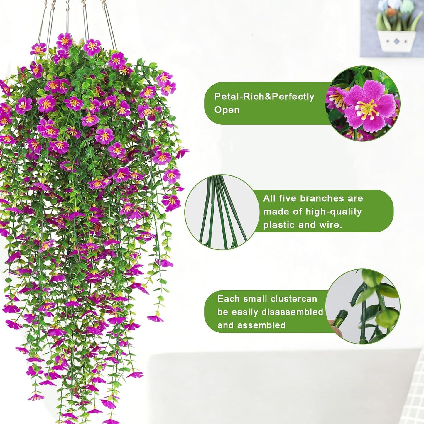 4Pc Artificial Flowers for Outdoor Fake Hanging Plants 29Inch White | UV Resistant Silk Daisy Flower Realistic Faux Trailing Vine for Wall Yard Porch Balcony Indoor Outdoor Planters