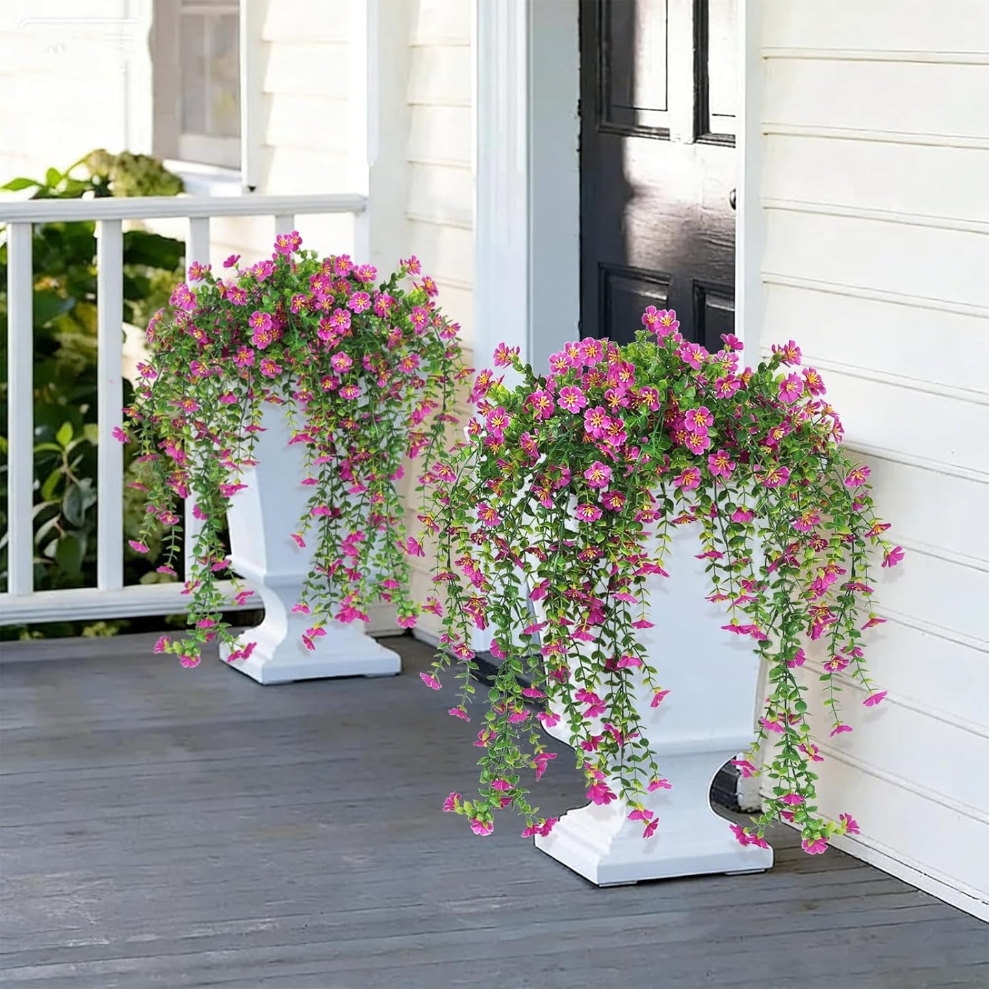 4Pc Artificial Flowers for Outdoor Fake Hanging Plants 29Inch White | UV Resistant Silk Daisy Flower Realistic Faux Trailing Vine for Wall Yard Porch Balcony Indoor Outdoor Planters