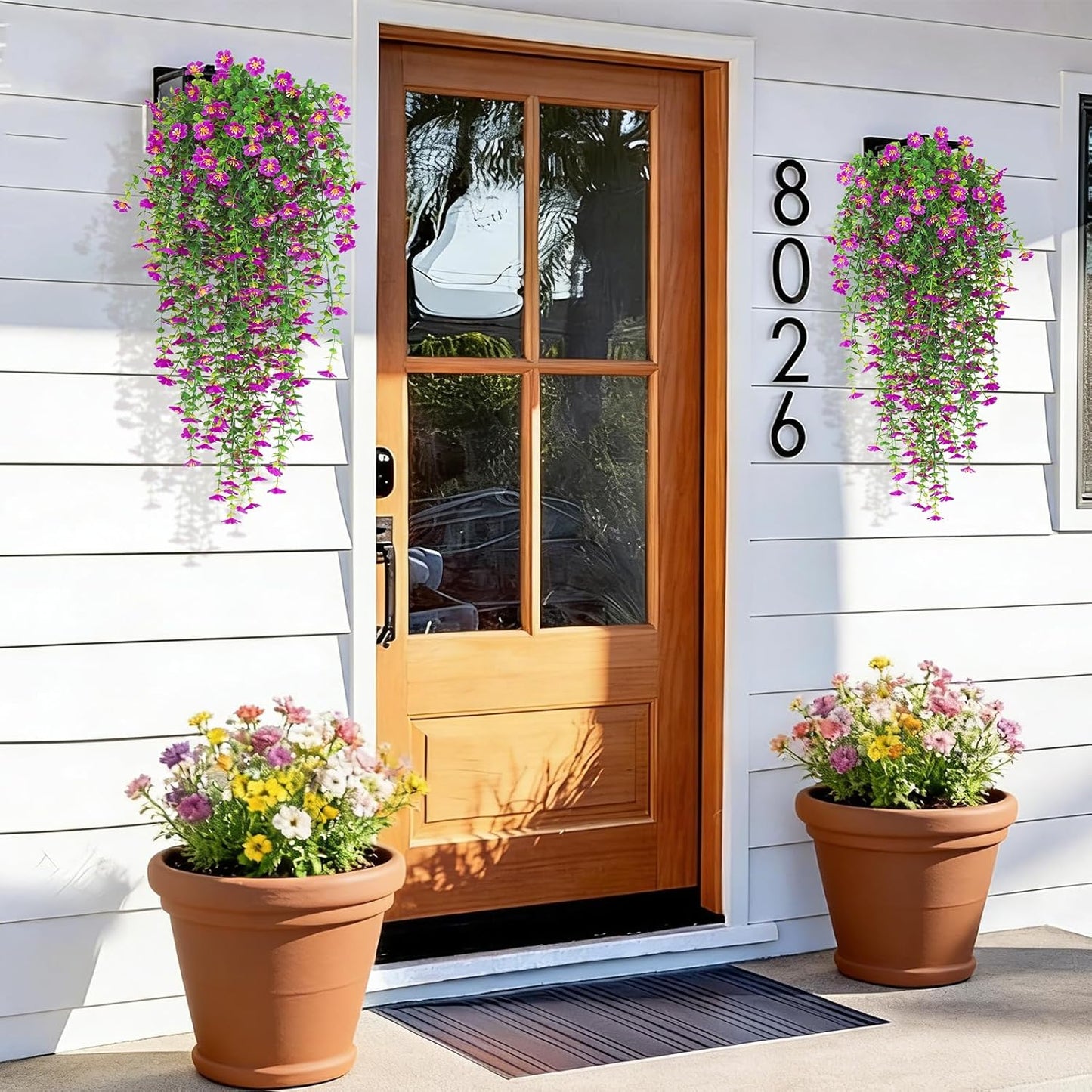 4Pc Artificial Flowers for Outdoor Fake Hanging Plants 29Inch White | UV Resistant Silk Daisy Flower Realistic Faux Trailing Vine for Wall Yard Porch Balcony Indoor Outdoor Planters