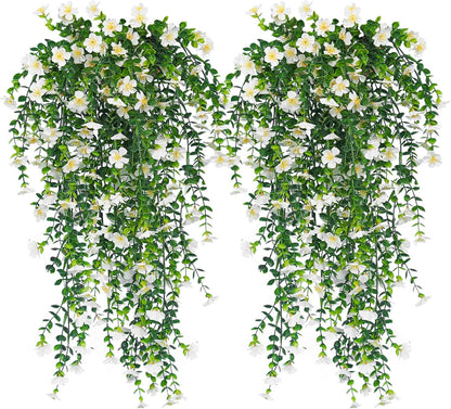 4Pc Artificial Flowers for Outdoor Fake Hanging Plants 29Inch White | UV Resistant Silk Daisy Flower Realistic Faux Trailing Vine for Wall Yard Porch Balcony Indoor Outdoor Planters