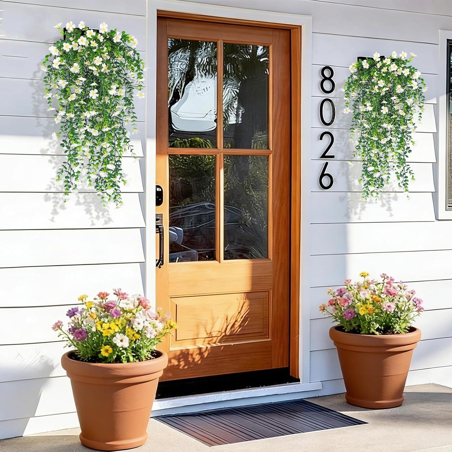 4Pc Artificial Flowers for Outdoor Fake Hanging Plants 29Inch White | UV Resistant Silk Daisy Flower Realistic Faux Trailing Vine for Wall Yard Porch Balcony Indoor Outdoor Planters