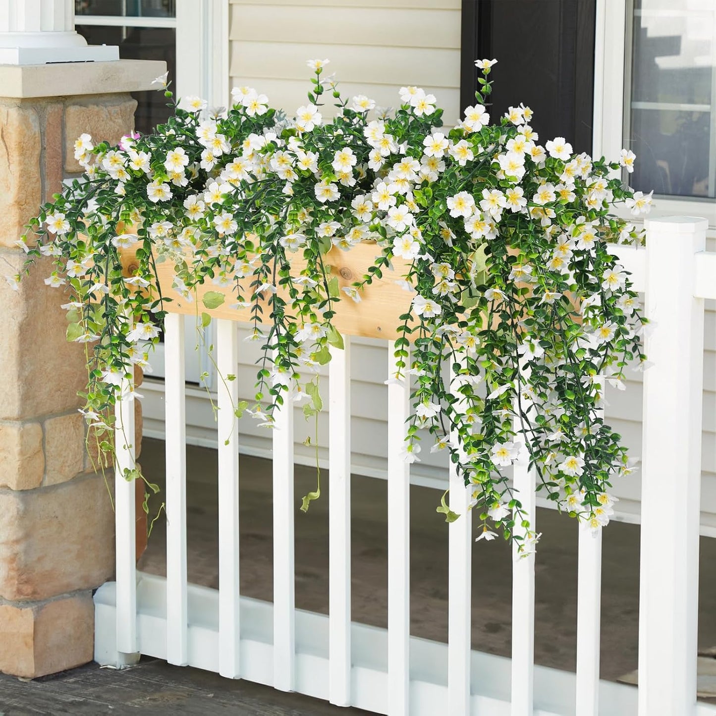 4Pc Artificial Flowers for Outdoor Fake Hanging Plants 29Inch White | UV Resistant Silk Daisy Flower Realistic Faux Trailing Vine for Wall Yard Porch Balcony Indoor Outdoor Planters