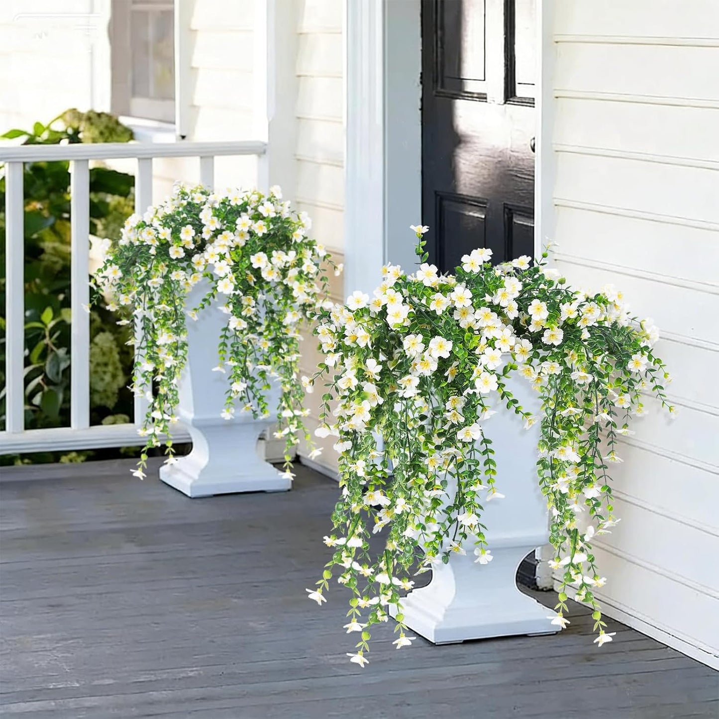 4Pc Artificial Flowers for Outdoor Fake Hanging Plants 29Inch White | UV Resistant Silk Daisy Flower Realistic Faux Trailing Vine for Wall Yard Porch Balcony Indoor Outdoor Planters