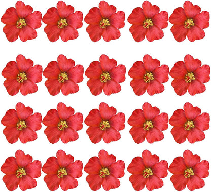 20 Pcs Hawaiian Artificial Flowers, Plumeria Hibiscus Fake Flowers 3.5 Inch for DIY Hair Clips, Brooch, Wreath, Wedding Decor, Beach Party Supplies