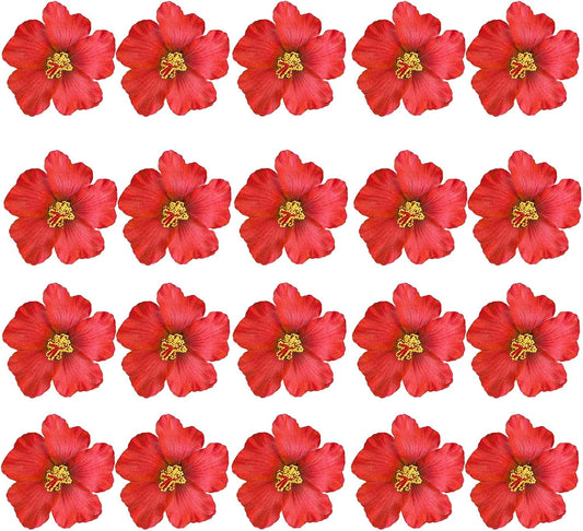 20 Pcs Hawaiian Artificial Flowers, Plumeria Hibiscus Fake Flowers 3.5 Inch for DIY Hair Clips, Brooch, Wreath, Wedding Decor, Beach Party Supplies