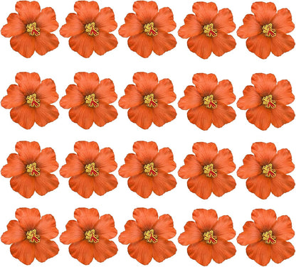 20 Pcs Hawaiian Artificial Flowers, Plumeria Hibiscus Fake Flowers 3.5 Inch for DIY Hair Clips, Brooch, Wreath, Wedding Decor, Beach Party Supplies