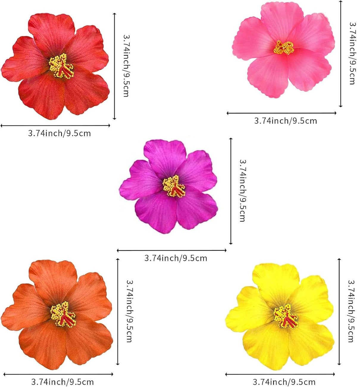 20 Pcs Hawaiian Artificial Flowers, Plumeria Hibiscus Fake Flowers 3.5 Inch for DIY Hair Clips, Brooch, Wreath, Wedding Decor, Beach Party Supplies