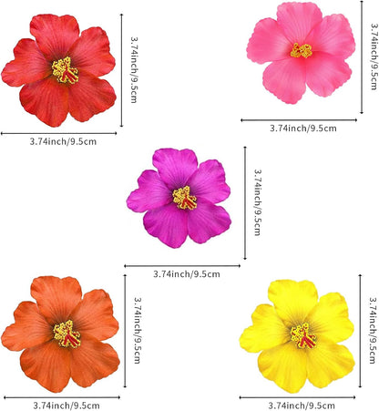 20 Pcs Hawaiian Artificial Flowers, Plumeria Hibiscus Fake Flowers 3.5 Inch for DIY Hair Clips, Brooch, Wreath, Wedding Decor, Beach Party Supplies