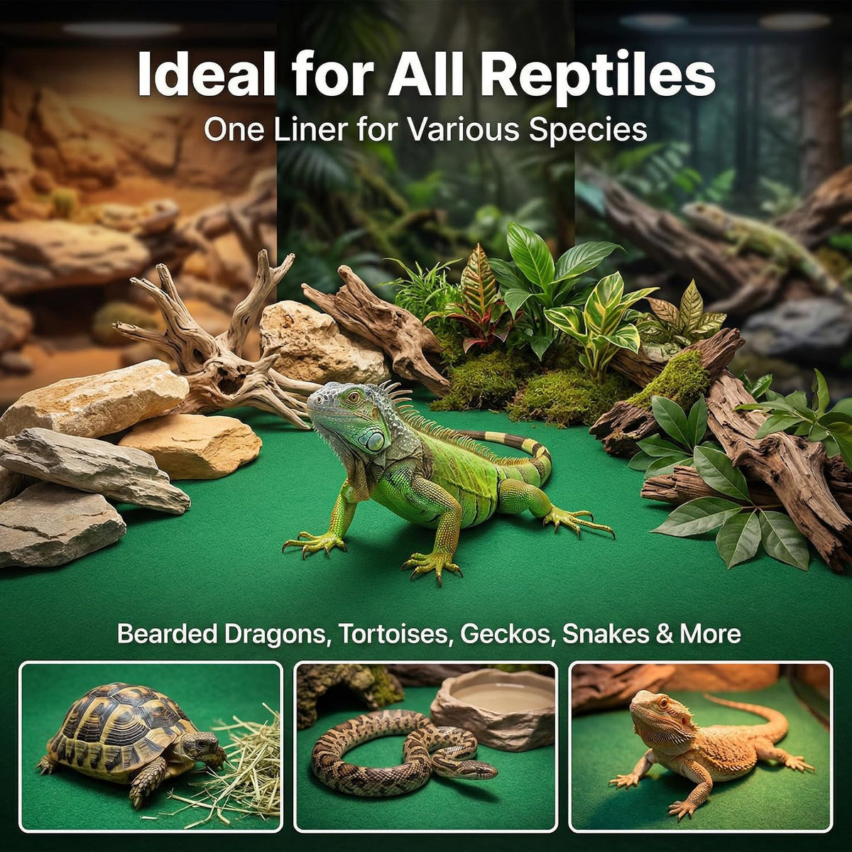 MAQIHAN Reptile Carpet for 40 Gallon - 39 x 20 Inch Reptile Mat, Green