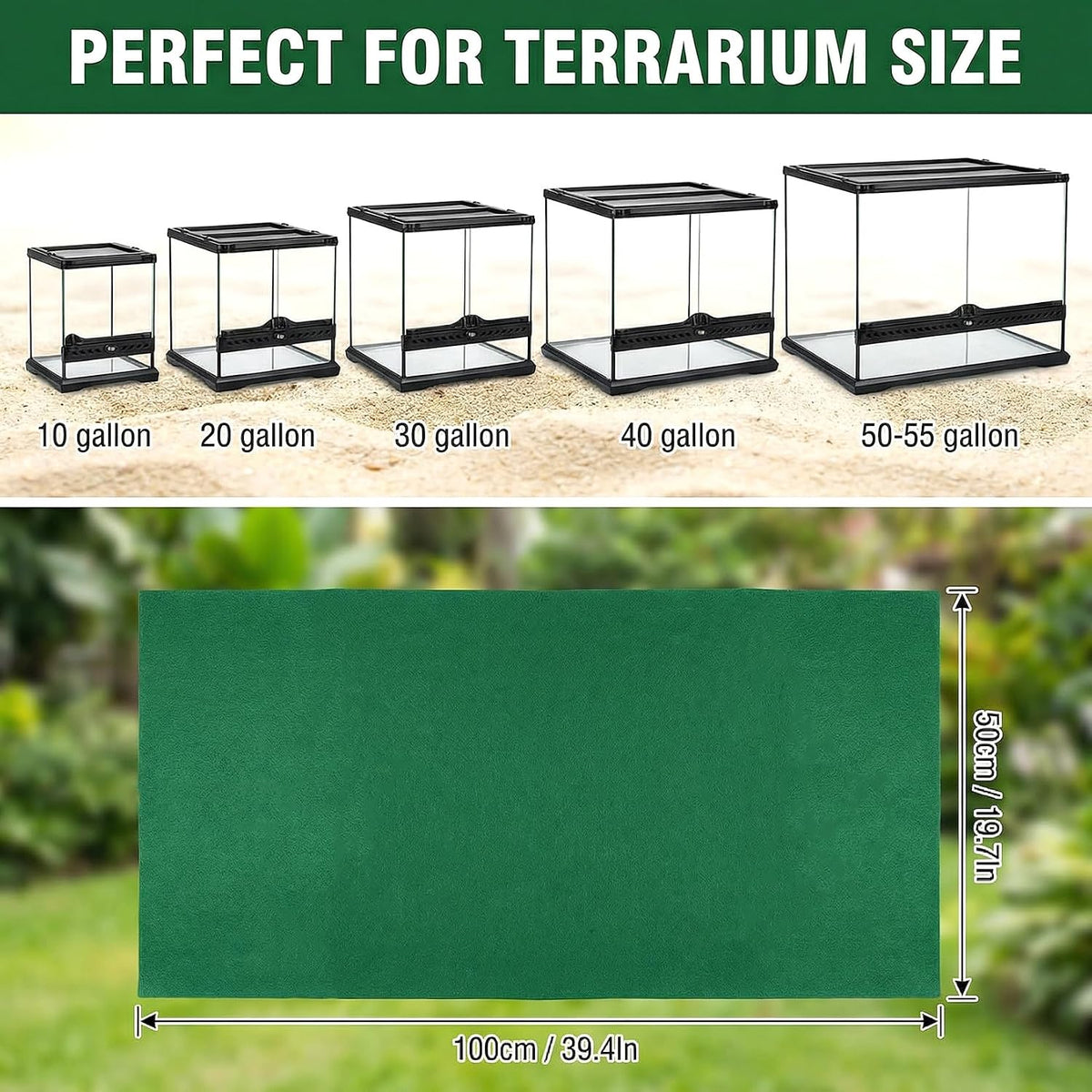MAQIHAN Reptile Carpet for 40 Gallon - 39 x 20 Inch Reptile Mat, Green