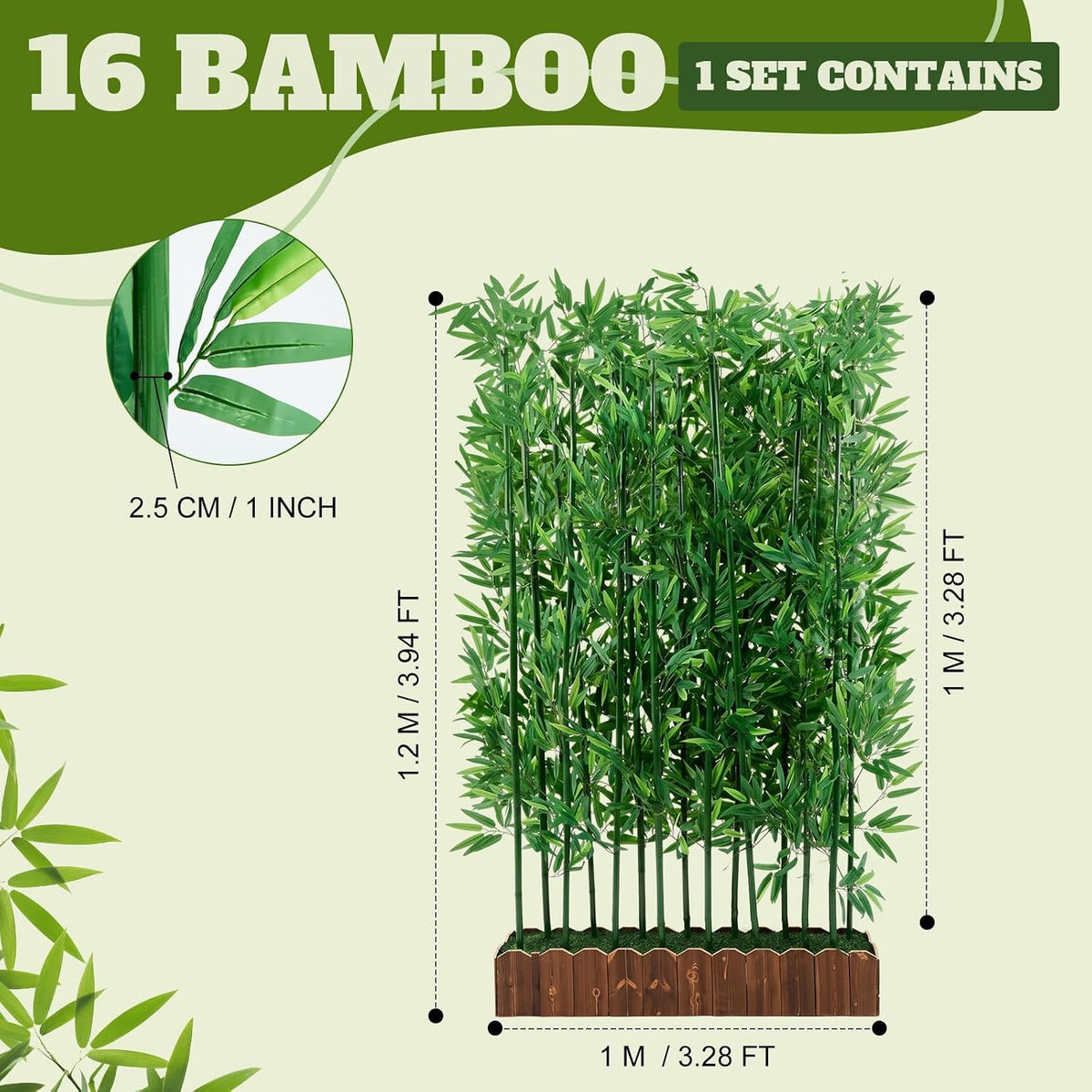 16 Pcs Artificial Bamboo Tree, 3.9 Ft Privacy Divider Screen, Waterproof, Sunproof, Not Easy to Fade, Equipped with a Reinforced Base, Indoor Outdoor Decor Greenery for Patio Balcony Office