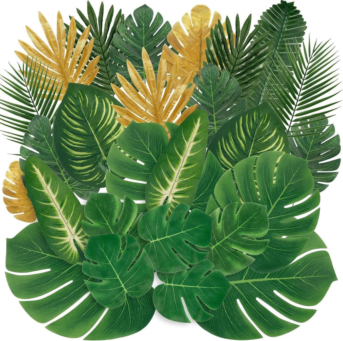 11 Kinds Artificial Tropical Palm Leaves Tropical Leaves Monstera Leaves Safari Jungle Leaf with Stems for Hawaiian Luau Party Table Wedding Shower Birthday Theme Decorations