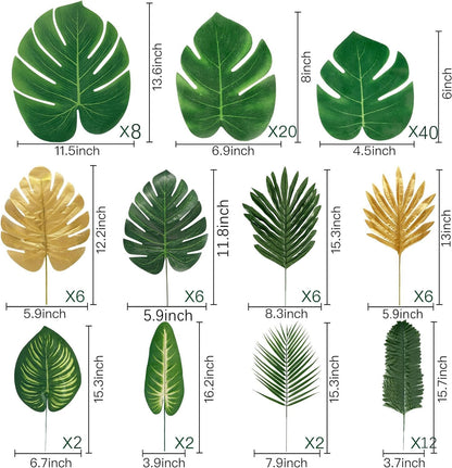 11 Kinds Artificial Tropical Palm Leaves Tropical Leaves Monstera Leaves Safari Jungle Leaf with Stems for Hawaiian Luau Party Table Wedding Shower Birthday Theme Decorations