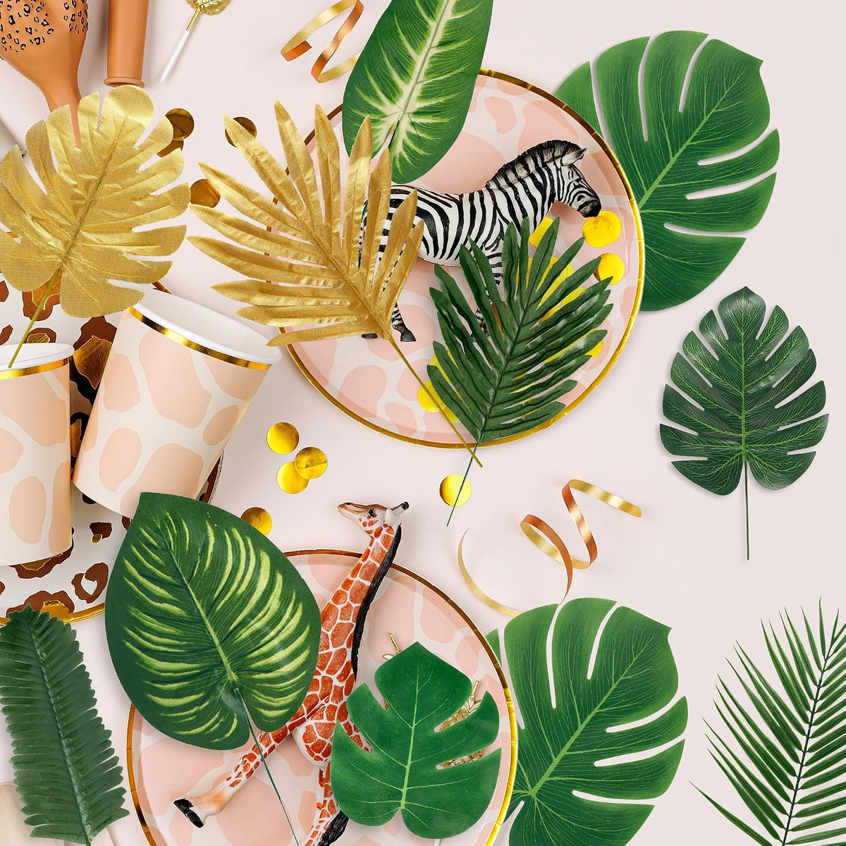 11 Kinds Artificial Tropical Palm Leaves Tropical Leaves Monstera Leaves Safari Jungle Leaf with Stems for Hawaiian Luau Party Table Wedding Shower Birthday Theme Decorations