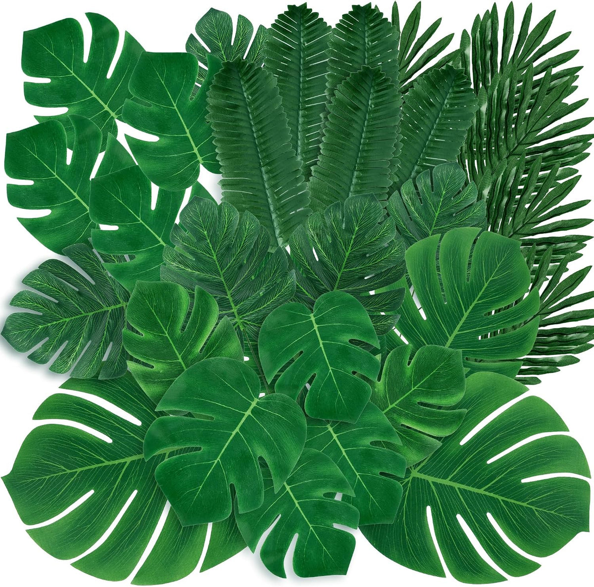 11 Kinds Artificial Tropical Palm Leaves Tropical Leaves Monstera Leaves Safari Jungle Leaf with Stems for Hawaiian Luau Party Table Wedding Shower Birthday Theme Decorations