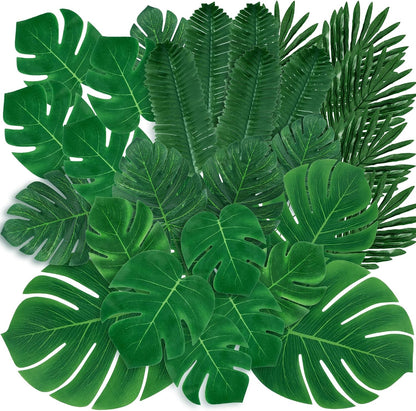 11 Kinds Artificial Tropical Palm Leaves Tropical Leaves Monstera Leaves Safari Jungle Leaf with Stems for Hawaiian Luau Party Table Wedding Shower Birthday Theme Decorations