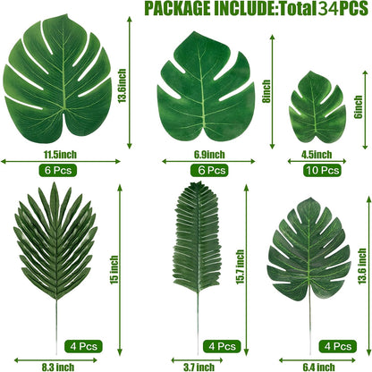 11 Kinds Artificial Tropical Palm Leaves Tropical Leaves Monstera Leaves Safari Jungle Leaf with Stems for Hawaiian Luau Party Table Wedding Shower Birthday Theme Decorations