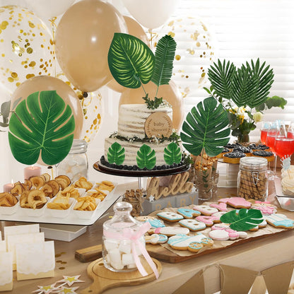 11 Kinds Artificial Tropical Palm Leaves Tropical Leaves Monstera Leaves Safari Jungle Leaf with Stems for Hawaiian Luau Party Table Wedding Shower Birthday Theme Decorations