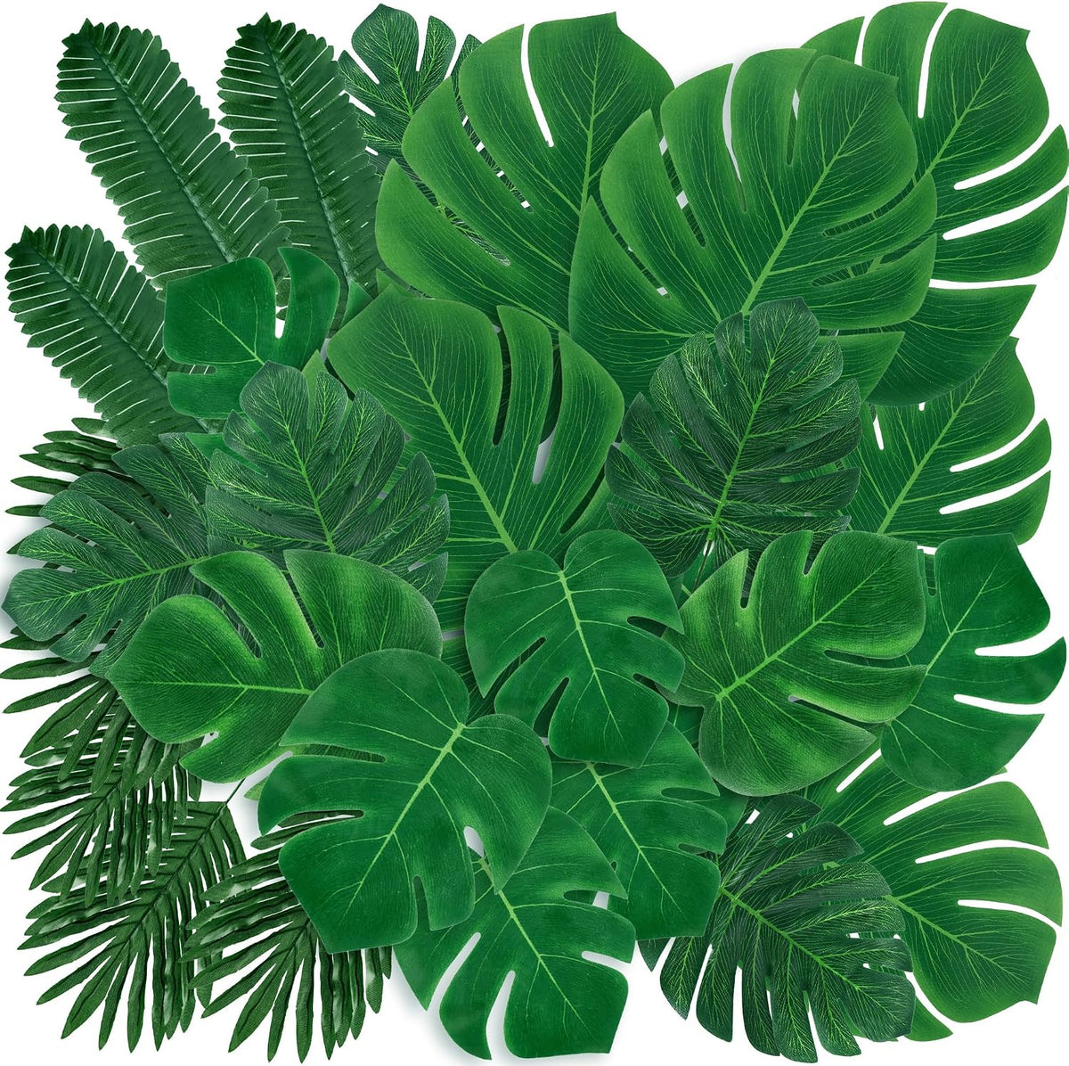 11 Kinds Artificial Tropical Palm Leaves Tropical Leaves Monstera Leaves Safari Jungle Leaf with Stems for Hawaiian Luau Party Table Wedding Shower Birthday Theme Decorations