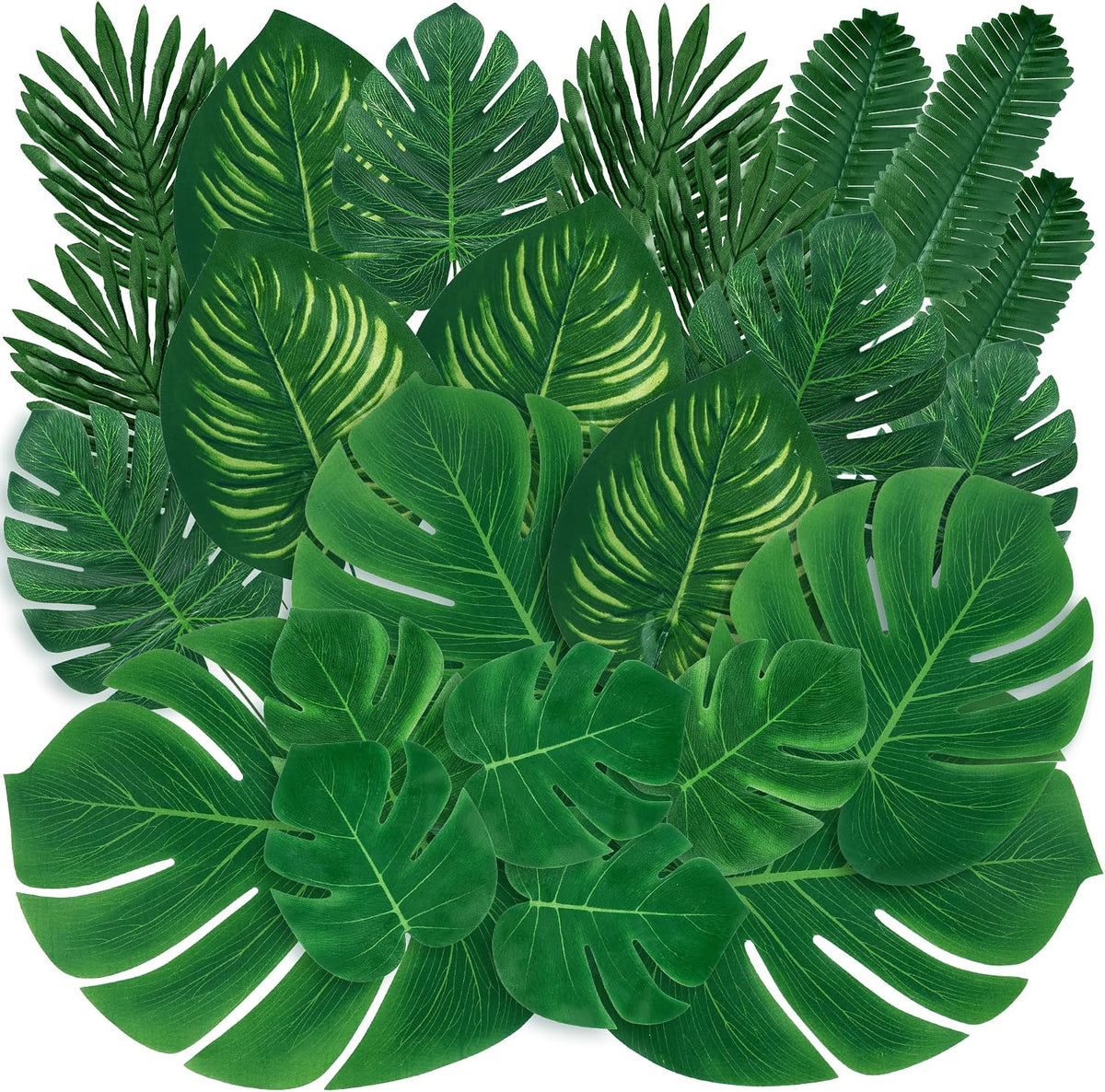 11 Kinds Artificial Tropical Palm Leaves Tropical Leaves Monstera Leaves Safari Jungle Leaf with Stems for Hawaiian Luau Party Table Wedding Shower Birthday Theme Decorations