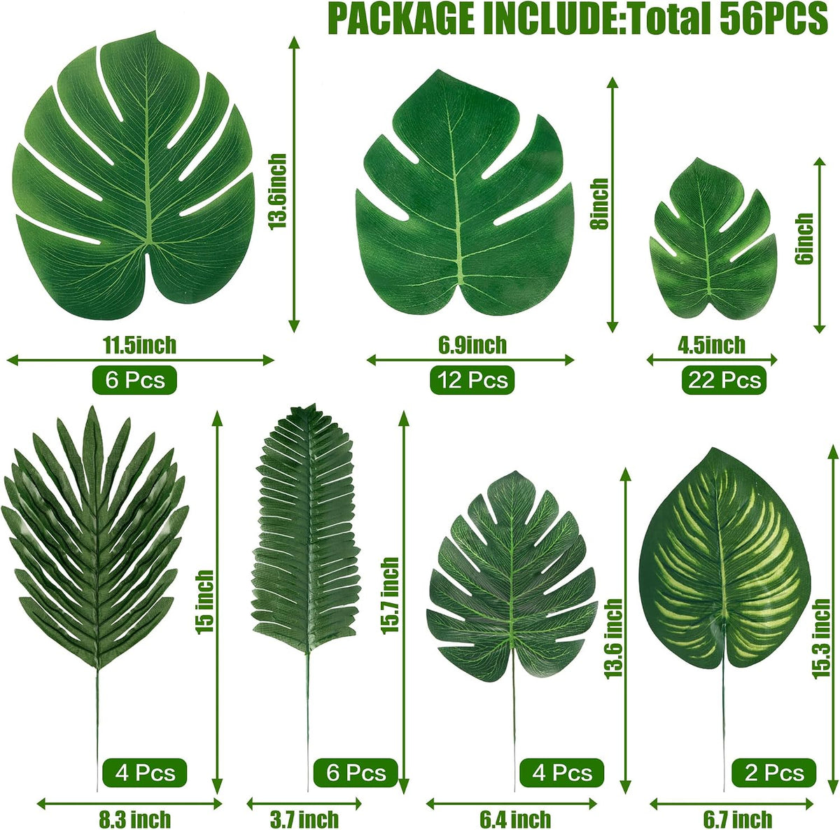 11 Kinds Artificial Tropical Palm Leaves Tropical Leaves Monstera Leaves Safari Jungle Leaf with Stems for Hawaiian Luau Party Table Wedding Shower Birthday Theme Decorations