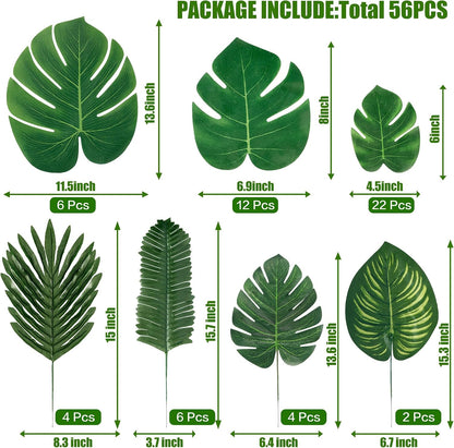 11 Kinds Artificial Tropical Palm Leaves Tropical Leaves Monstera Leaves Safari Jungle Leaf with Stems for Hawaiian Luau Party Table Wedding Shower Birthday Theme Decorations