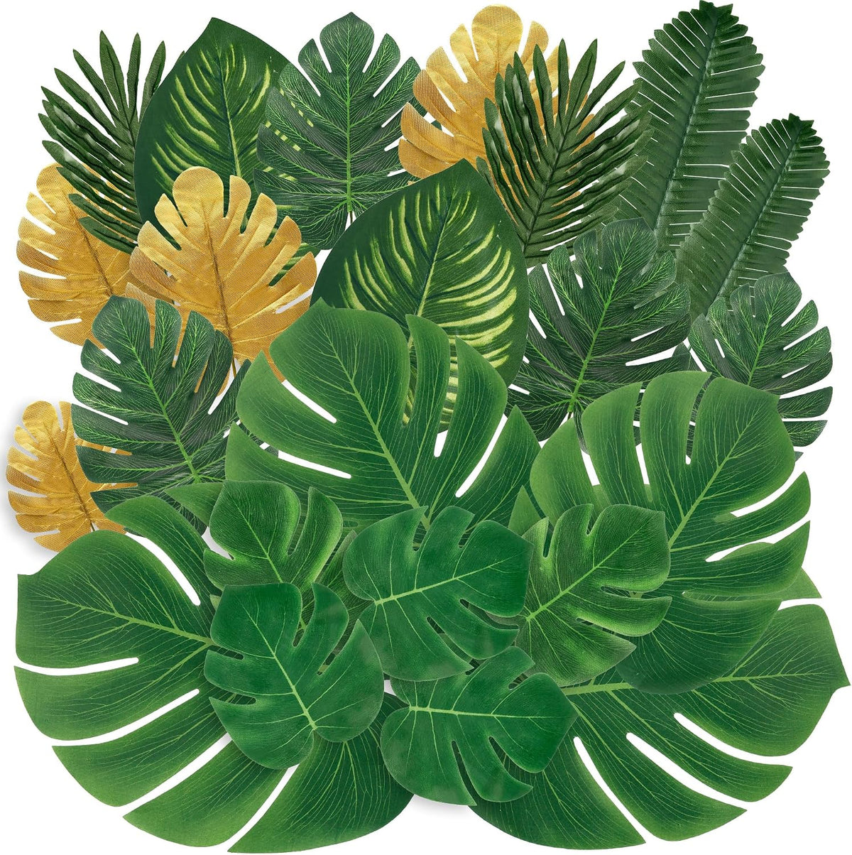 11 Kinds Artificial Tropical Palm Leaves Tropical Leaves Monstera Leaves Safari Jungle Leaf with Stems for Hawaiian Luau Party Table Wedding Shower Birthday Theme Decorations