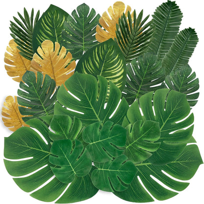 11 Kinds Artificial Tropical Palm Leaves Tropical Leaves Monstera Leaves Safari Jungle Leaf with Stems for Hawaiian Luau Party Table Wedding Shower Birthday Theme Decorations