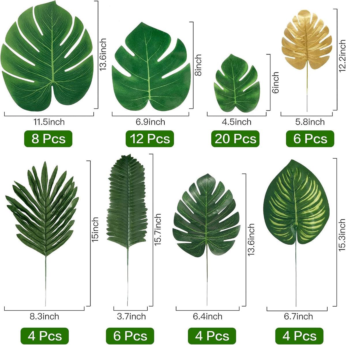 11 Kinds Artificial Tropical Palm Leaves Tropical Leaves Monstera Leaves Safari Jungle Leaf with Stems for Hawaiian Luau Party Table Wedding Shower Birthday Theme Decorations