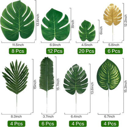 11 Kinds Artificial Tropical Palm Leaves Tropical Leaves Monstera Leaves Safari Jungle Leaf with Stems for Hawaiian Luau Party Table Wedding Shower Birthday Theme Decorations