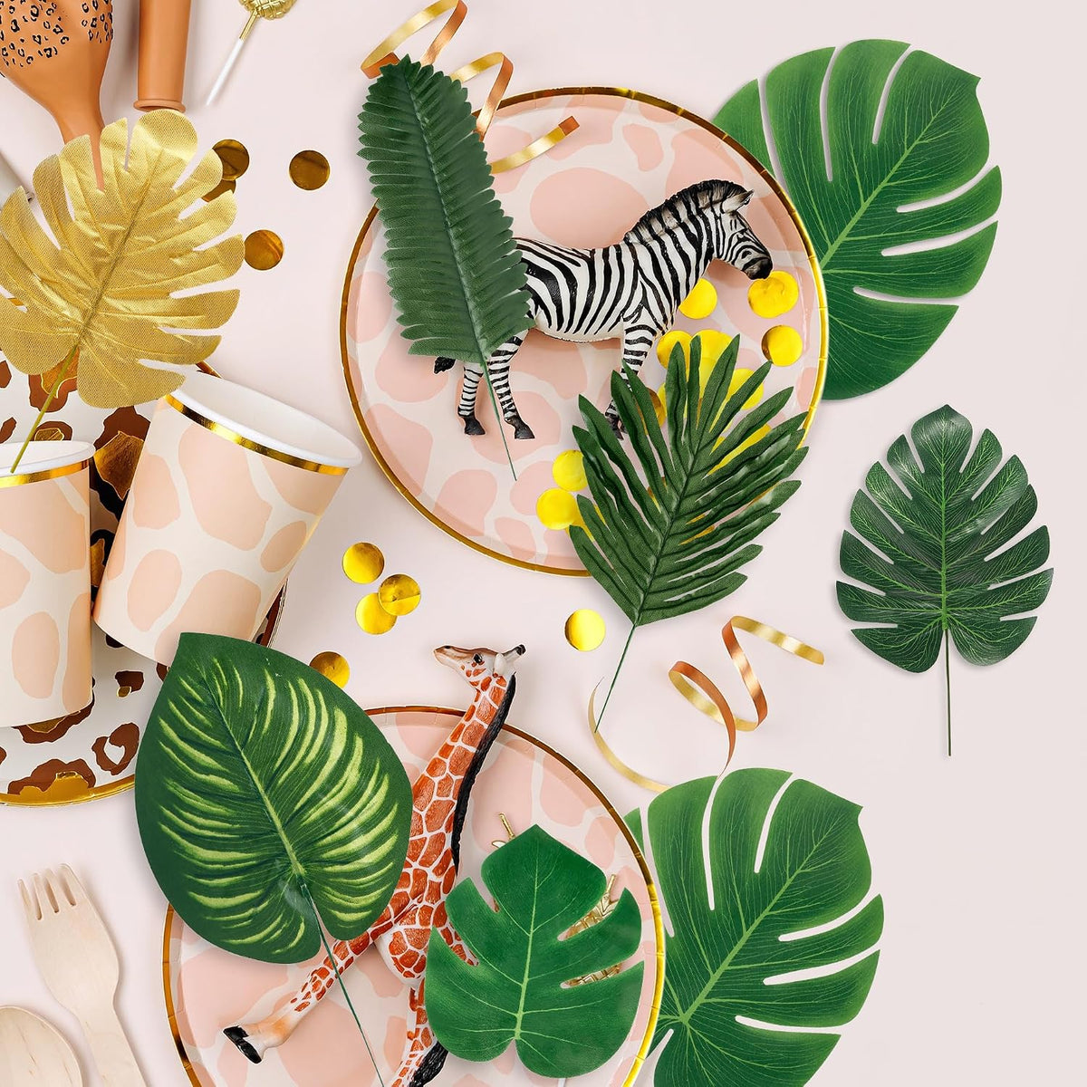 11 Kinds Artificial Tropical Palm Leaves Tropical Leaves Monstera Leaves Safari Jungle Leaf with Stems for Hawaiian Luau Party Table Wedding Shower Birthday Theme Decorations