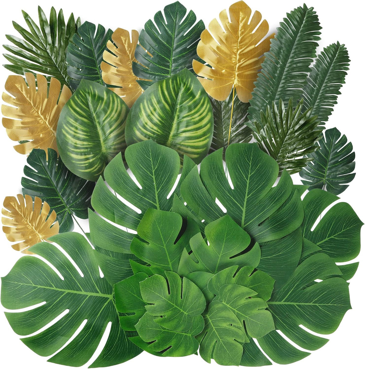 11 Kinds Artificial Tropical Palm Leaves Tropical Leaves Monstera Leaves Safari Jungle Leaf with Stems for Hawaiian Luau Party Table Wedding Shower Birthday Theme Decorations