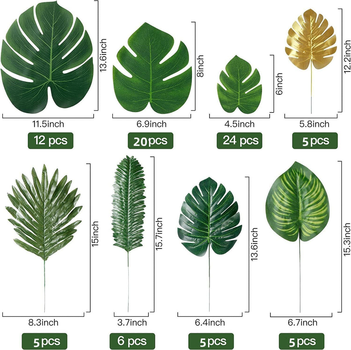11 Kinds Artificial Tropical Palm Leaves Tropical Leaves Monstera Leaves Safari Jungle Leaf with Stems for Hawaiian Luau Party Table Wedding Shower Birthday Theme Decorations