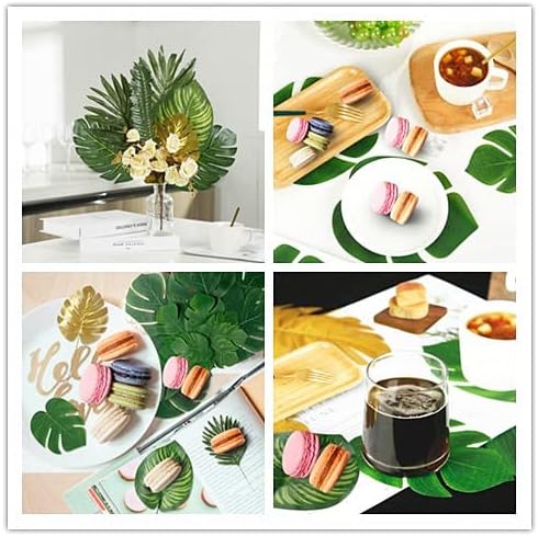 11 Kinds Artificial Tropical Palm Leaves Tropical Leaves Monstera Leaves Safari Jungle Leaf with Stems for Hawaiian Luau Party Table Wedding Shower Birthday Theme Decorations