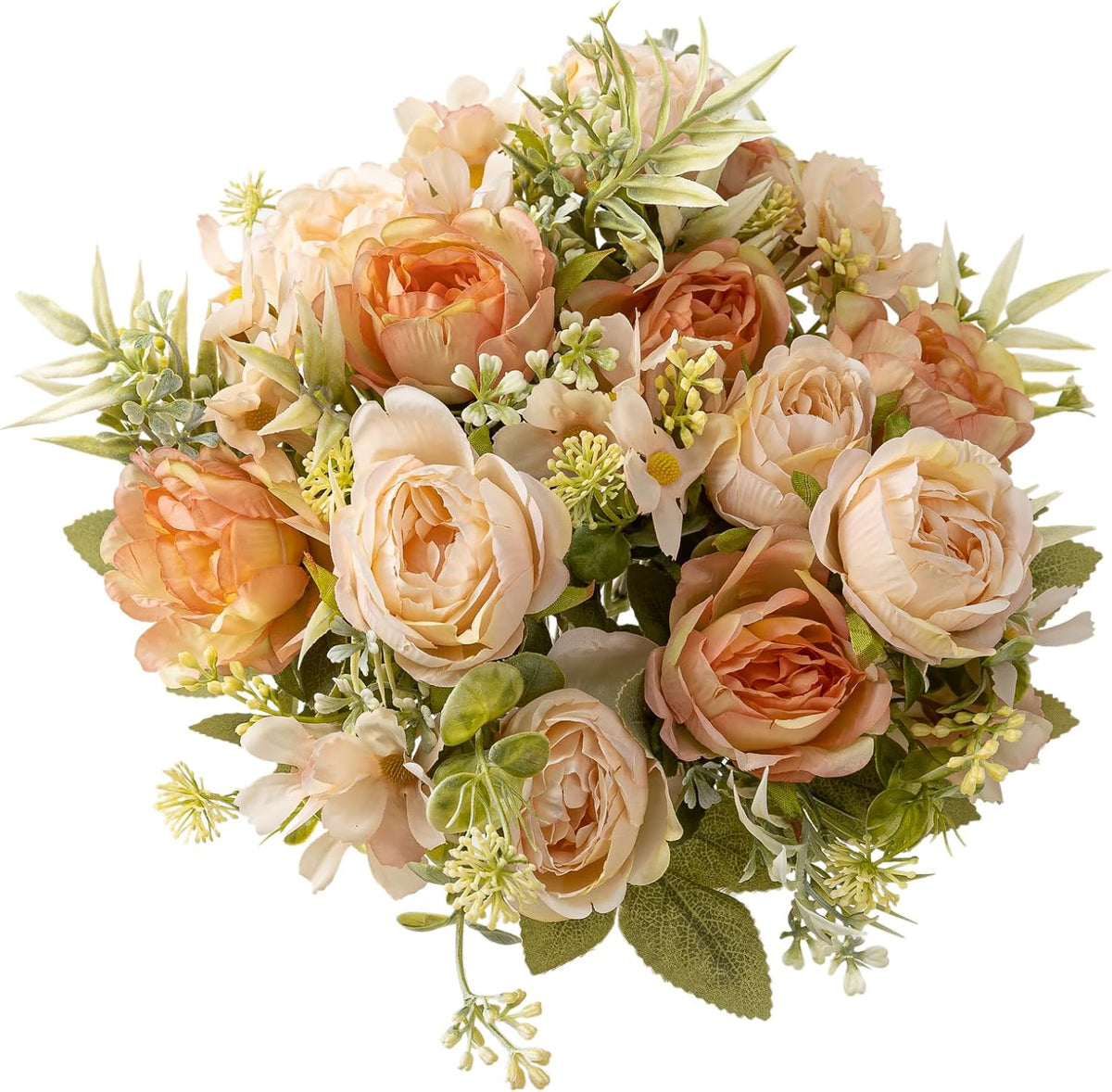 Artificial Peonies Flowers,Fake Peony Silk Flower Bouquet 3 Bundles Plastic Florals Bulk Arrangements for Vase Wedding Decoration(Orange)