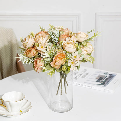 Artificial Peonies Flowers,Fake Peony Silk Flower Bouquet 3 Bundles Plastic Florals Bulk Arrangements for Vase Wedding Decoration(Orange)