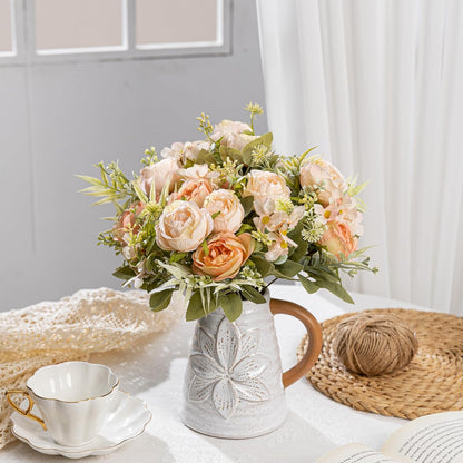 Artificial Peonies Flowers,Fake Peony Silk Flower Bouquet 3 Bundles Plastic Florals Bulk Arrangements for Vase Wedding Decoration(Orange)