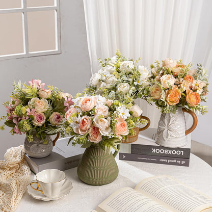 Artificial Peonies Flowers,Fake Peony Silk Flower Bouquet 3 Bundles Plastic Florals Bulk Arrangements for Vase Wedding Decoration(Orange)