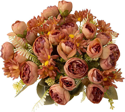 Artificial Peonies Flowers,Fake Peony Silk Flower Bouquet 3 Bundles Plastic Florals Bulk Arrangements for Vase Wedding Decoration(Orange)